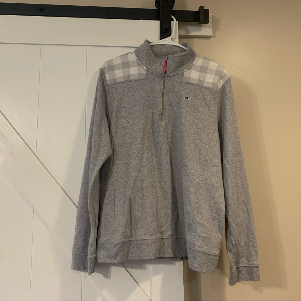 Vineyard Vines Gray Quarter-Zip Sweatshirt with Pink Accent